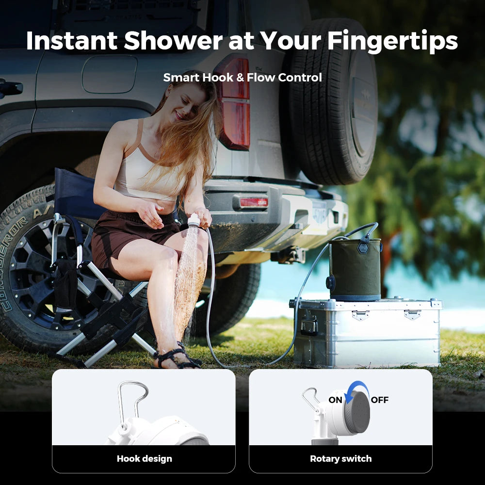 Experience the Great Outdoors with the FLEXTAIL Portable Electric Shower Pump - Your Ultimate IPX7 Waterproof Solution for Camping and Home Cleaning!