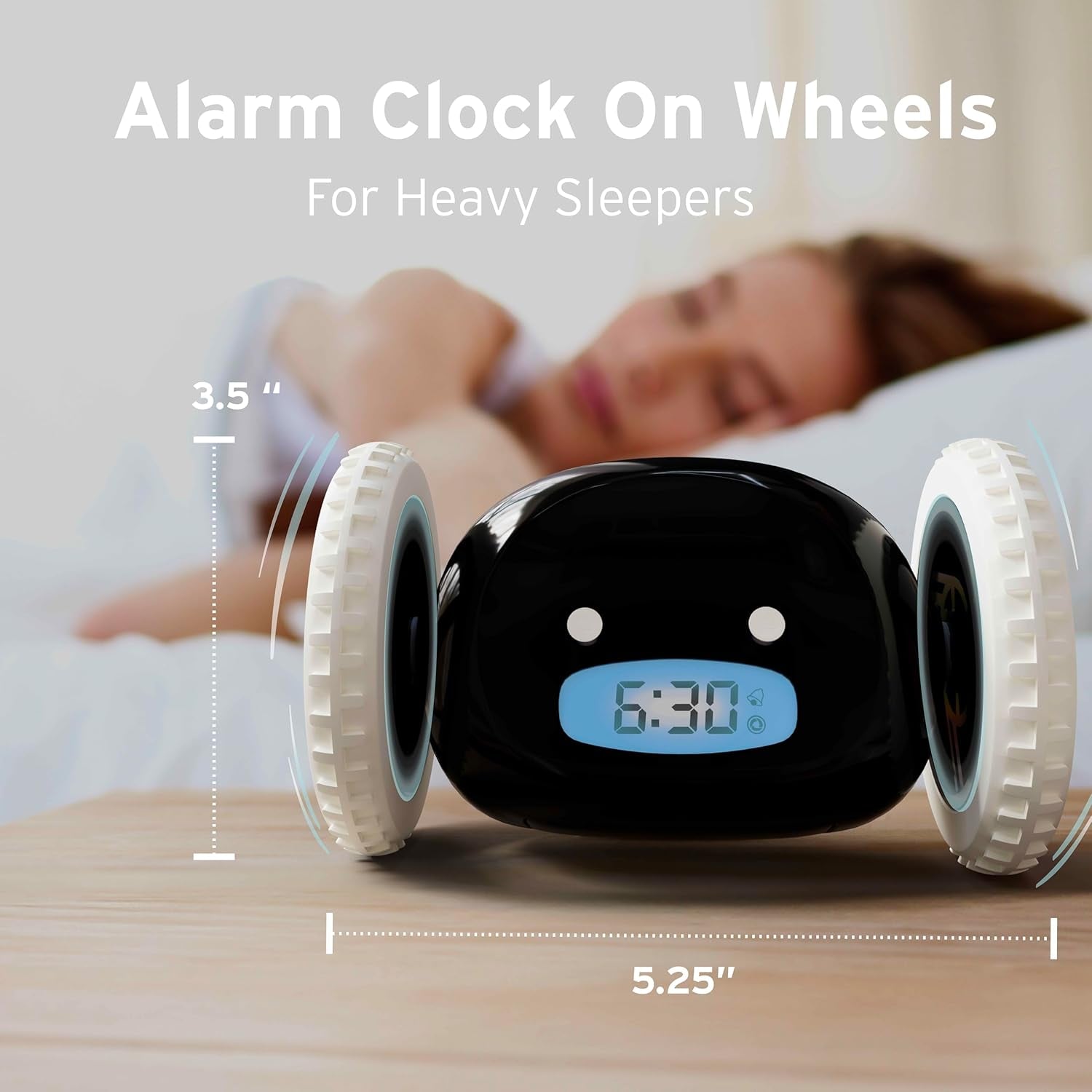 Alarm Clock on Wheels – Loud Rolling Alarm Clock for Heavy Sleepers | Runaway Clock That Jumps & Runs to Wake You up | Funny Unique Gift for Adults, Teens & Kids Bedrooms (Black)