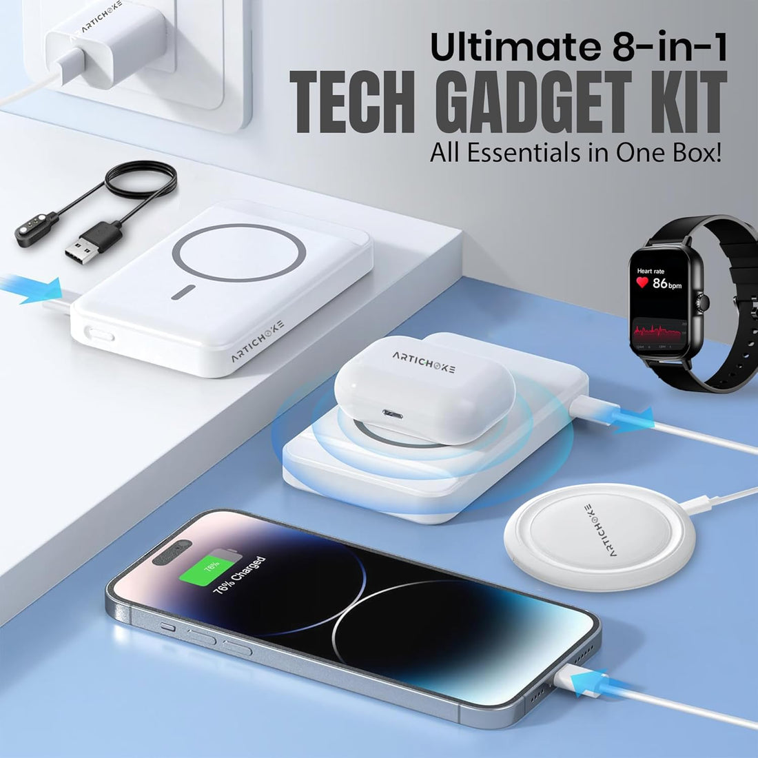 6 in 1 Accessories Gift Set Power Bank 5000 Smart Watch TWS Earphones Accessories Birthday Gifts Boyfriend Tech Gadgets Regalos Para Hombre Travel Men Women Him Her