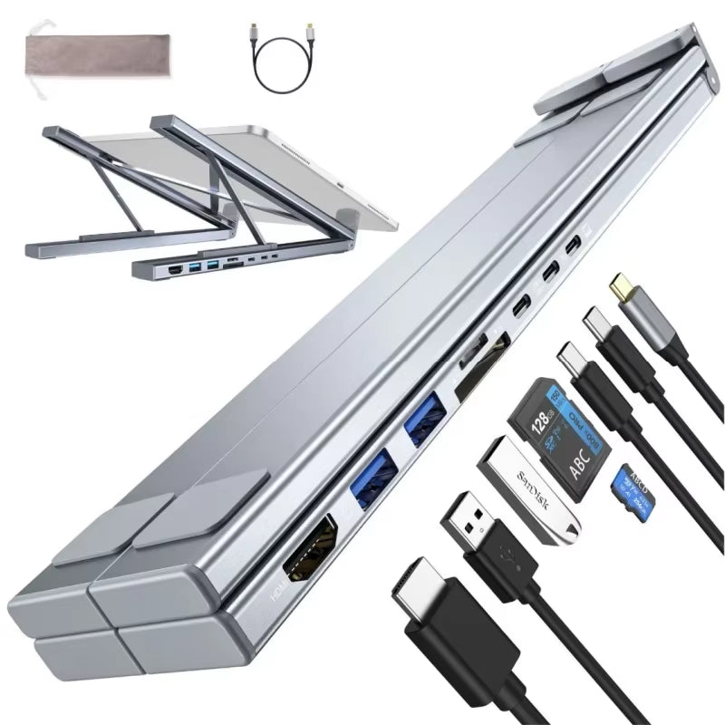 Universal Laptop Docking Station Stand Usb C Dock Tablet Laptop Holder with 4K Hdmi 2 Type-C Pd 100W Dock Station for Macbook