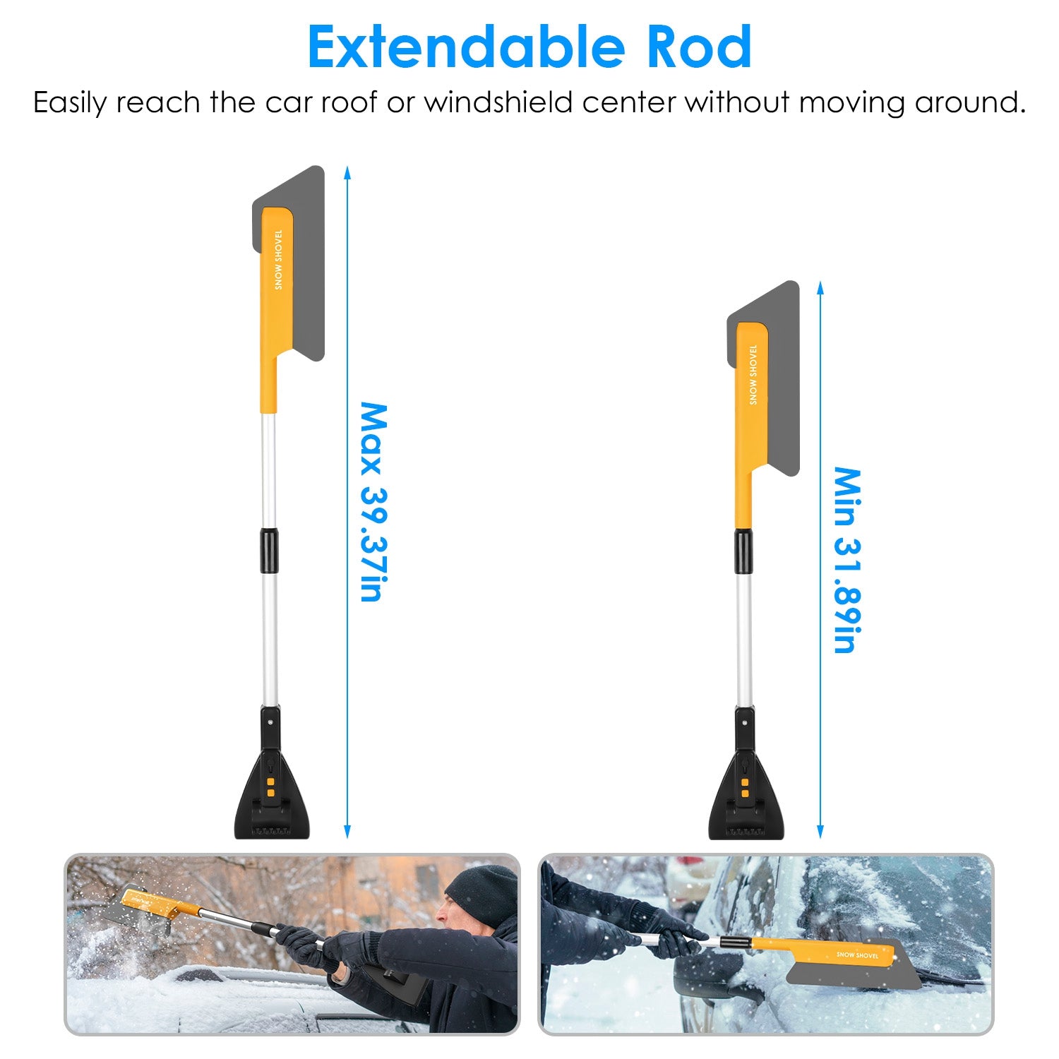 1Pc 3 in 1 Car Snow Removal Shovel with Lights Car Snow Removal Tool Telescopic Windshield Ice Scraper Snow Brush Shovel