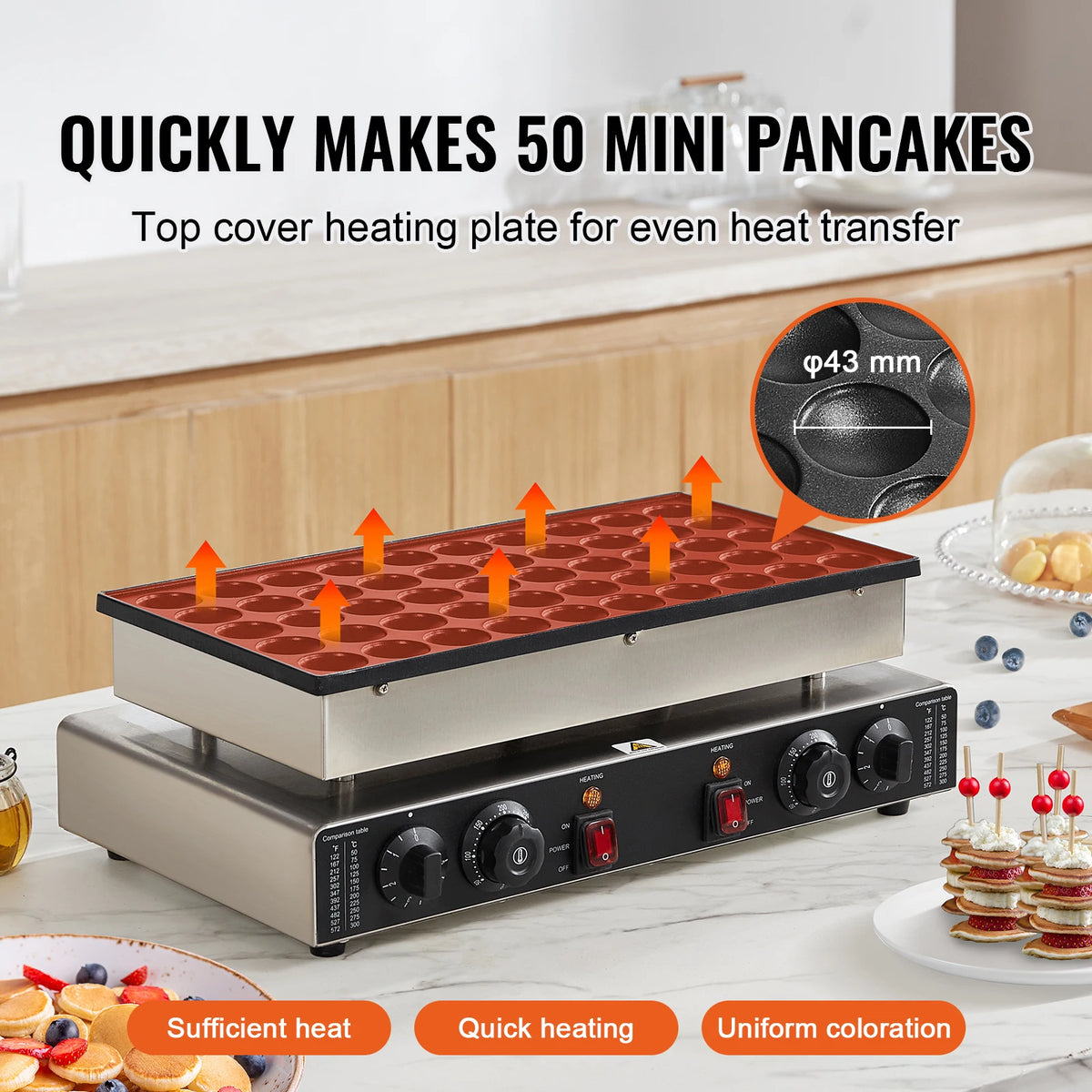 50-Piece Mini Dutch Pancake Maker and Dorayaki Baker Machine - Commercial Non-Stick Waffle Maker with Dual Temperature and Time Control