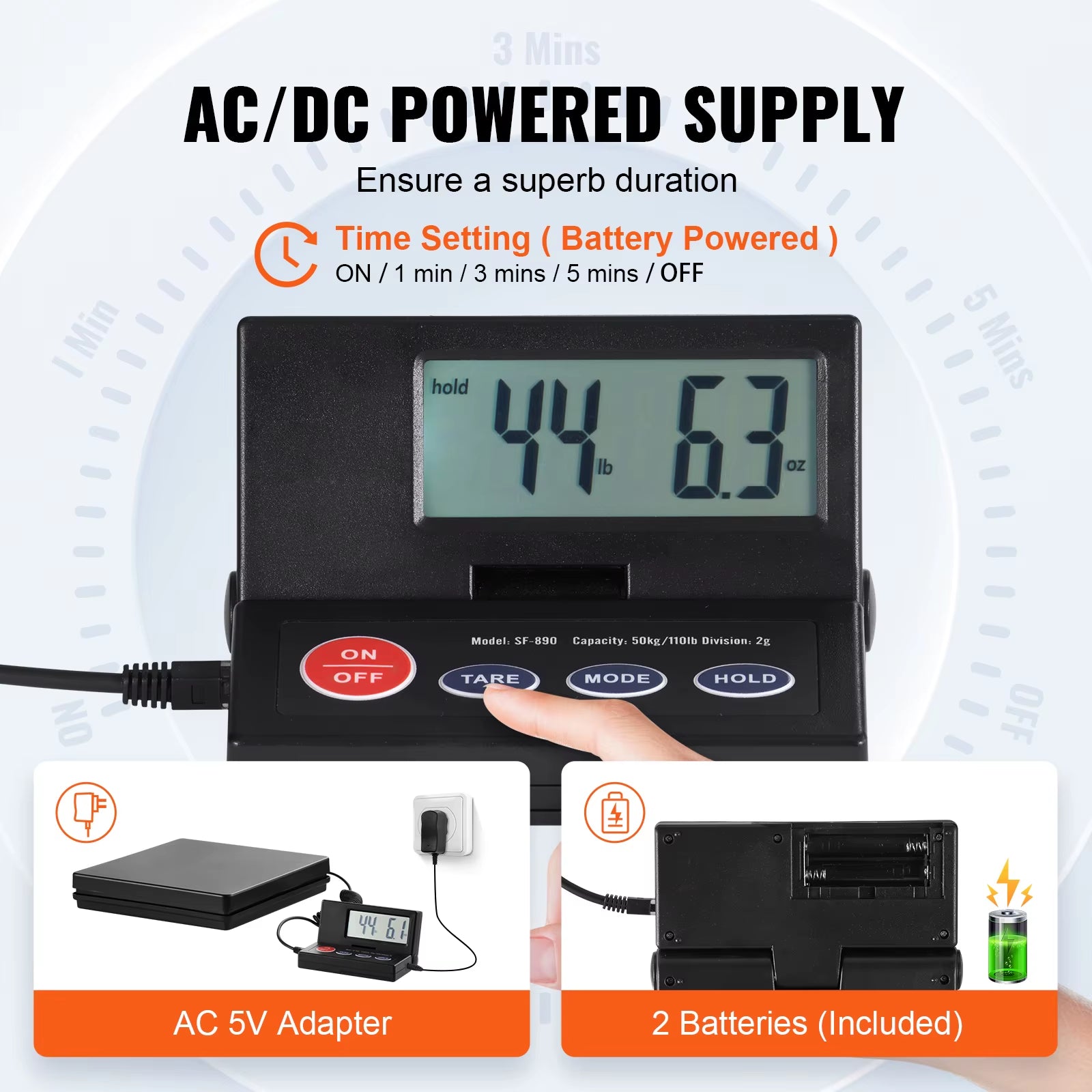 110 Lbs Digital Postal Shipping Scale with Timer 90° Foldable LCD Screen AC/DC Powered Package Scale for Laggage Home