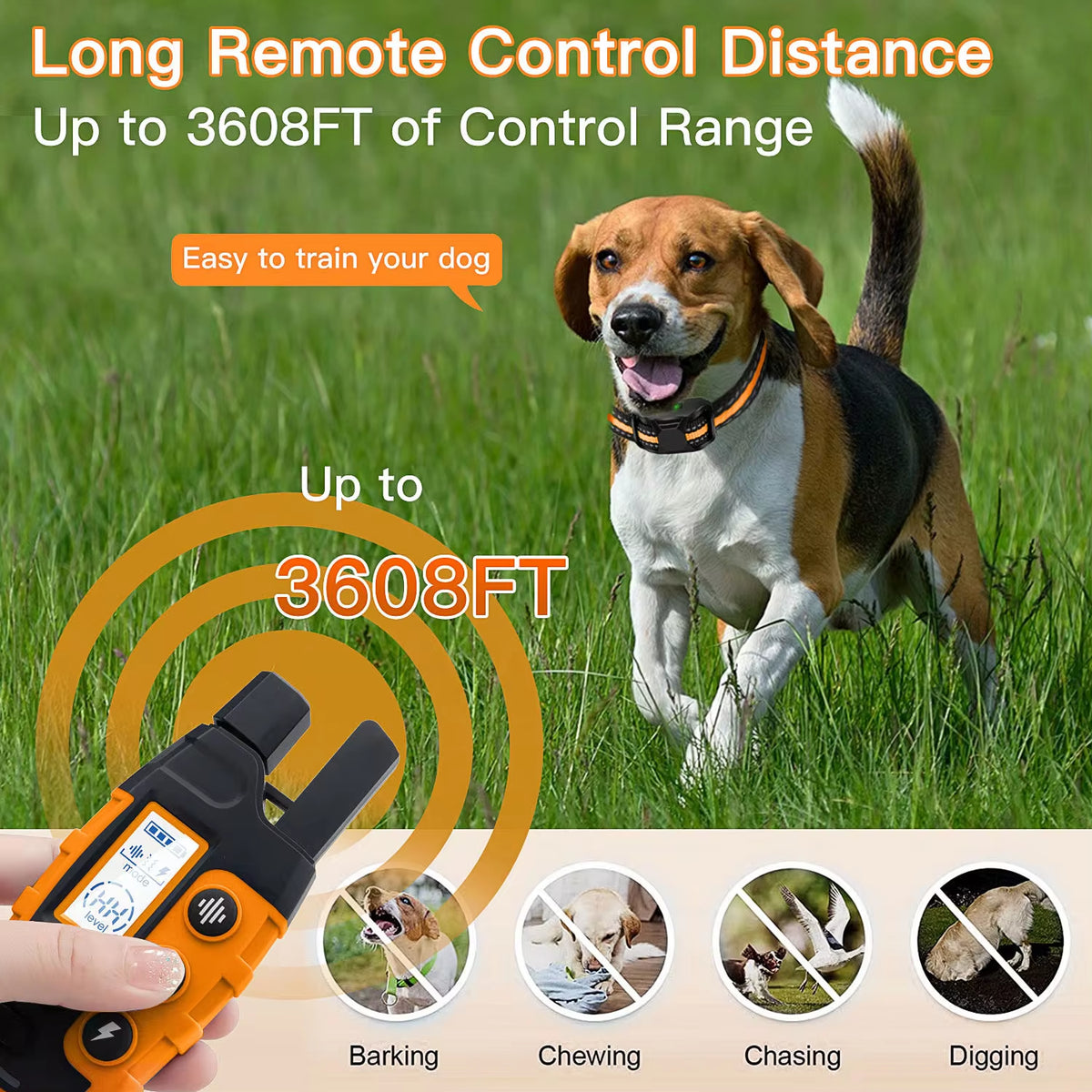 3300Ft Waterproof Electric Dog Training Collar with Remote Control for Pets Weighing 5-120 lbs - Features Shock and Vibration Modes