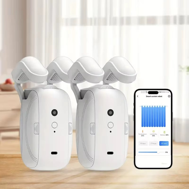 Smart Automatic Curtain Opener, Remote Control with App/Timer/Voice, with T/U/Rome Rod ,Wifi Bluetooth Automatic Light Sensor