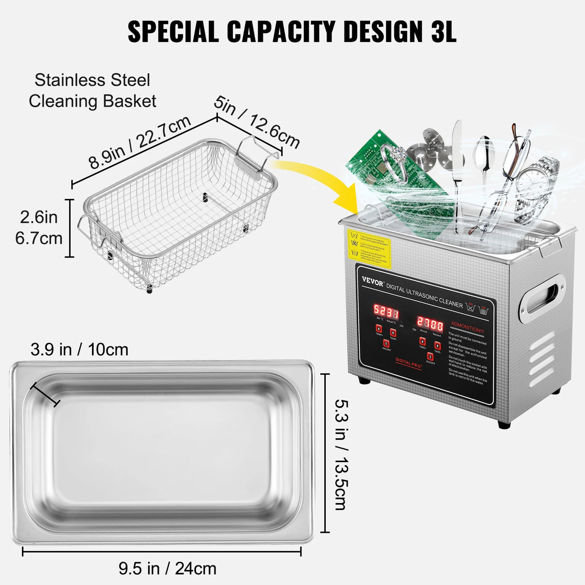 Ultrasonic Cleaner - Portable Stainless Steel Washing Machine in 2L, 3L, 6L, 10L, 22L, and 30L Capacities