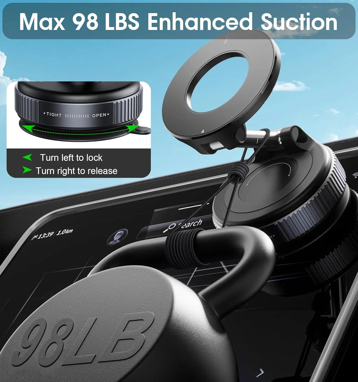 Universal Magnetic Car Phone Holder with Strong Suction Cup and 360° Rotation - Foldable Mount for Mobile Devices and GPS Navigation