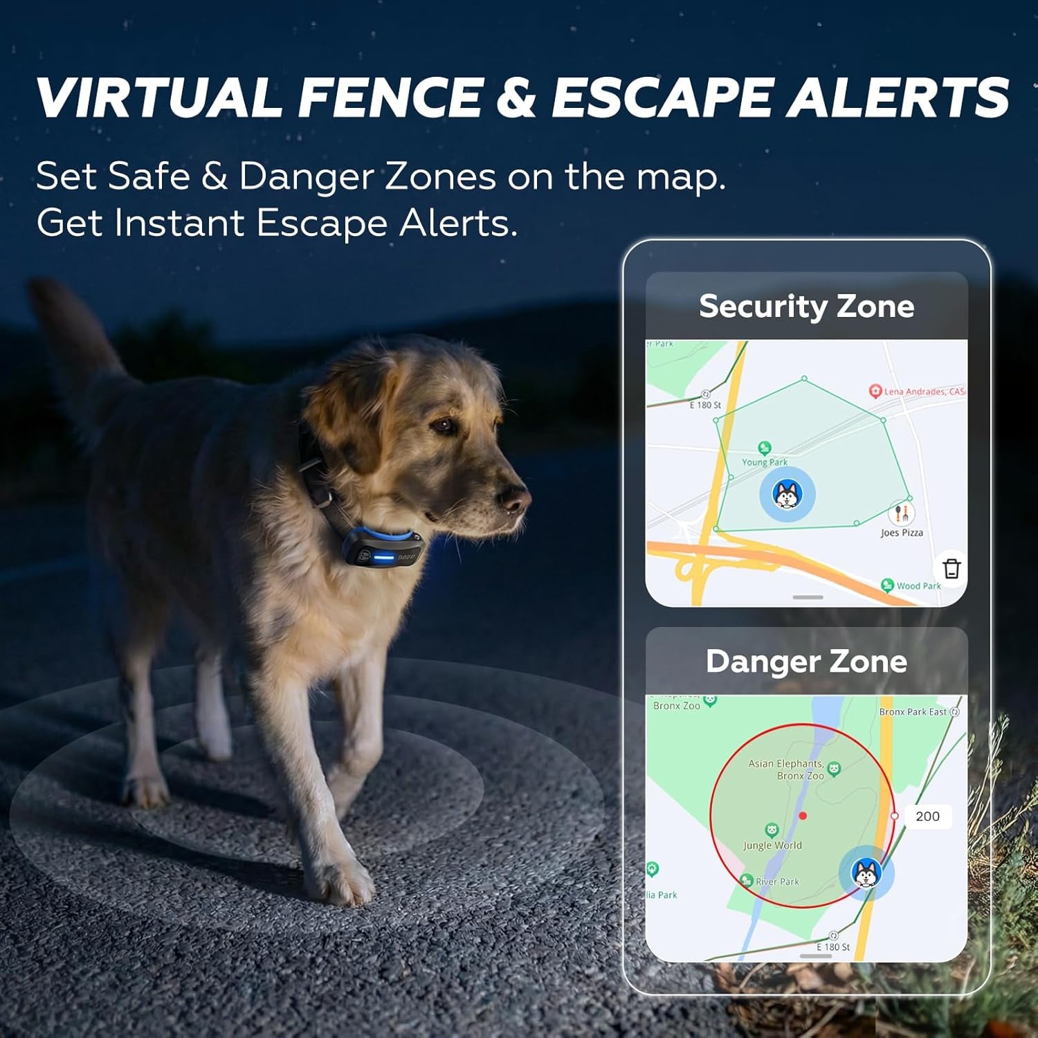 AI GPS Tracker for Dogs (30Lbs+), Real Time Location and AI Health Assistant, Electronic Fence, Waterproof, Ios and Android Universal (D5-Black)