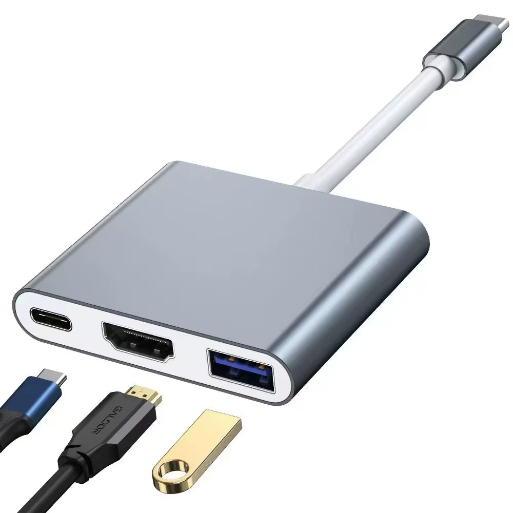 3-in-1 USB-C Hub: Type-C PD 100W, HDMI 4K/30Hz, USB 3.0