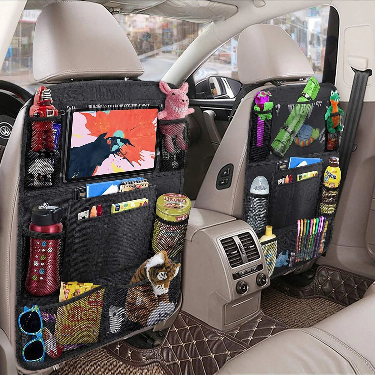 Car Backseat Organizer with Touch Screen Tablet Holder and Storage Pockets - Seat Back Protectors for Vehicles