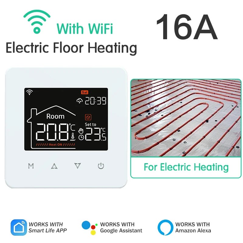 Tuya Smart Home Thermostat for Water and Electric Underfloor Heating with Gas Boiler Integration, Wi-Fi Temperature Remote Control Compatible with Google Assistant and Alexa