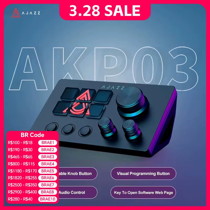 AKP03E Desktop Helper Desk Console Panel Controller Programmable Macro Custom Button Mini Keyboard for Multiple Scenario