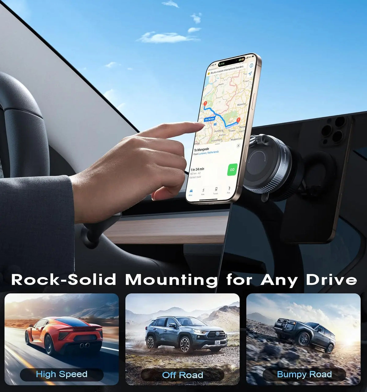 Universal Magnetic Car Phone Holder with Strong Suction Cup and 360° Rotation - Foldable Mount for Mobile Devices and GPS Navigation