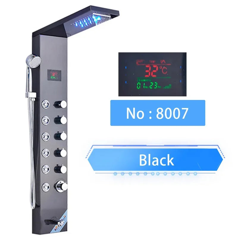 LED Digital Display Shower Panel with Waterfall Rain and SPA Massage Jet System