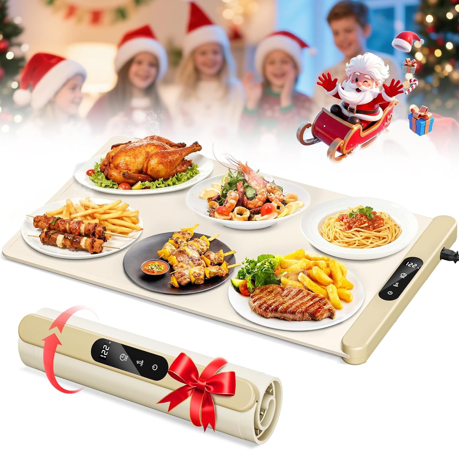 Food Warming Mat,Upgrade Fast Full-Surface Heating Mat, Electric Warming Tray with 6 Temperature and 6Hourstimer, Portable Rollable Food Warmer Perfect for Parties Buffet and Home Dinners